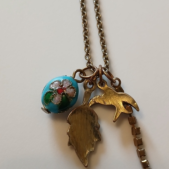 Multi Charm Nature Theme Gold Tone Chain Necklace - Tarnished - Picture 10 of 10